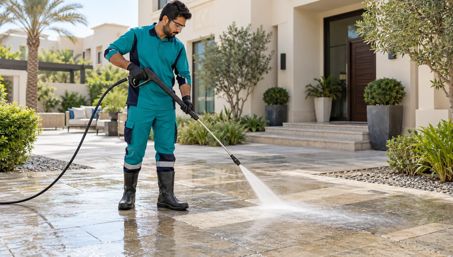 Professional cleaning team caring for a property