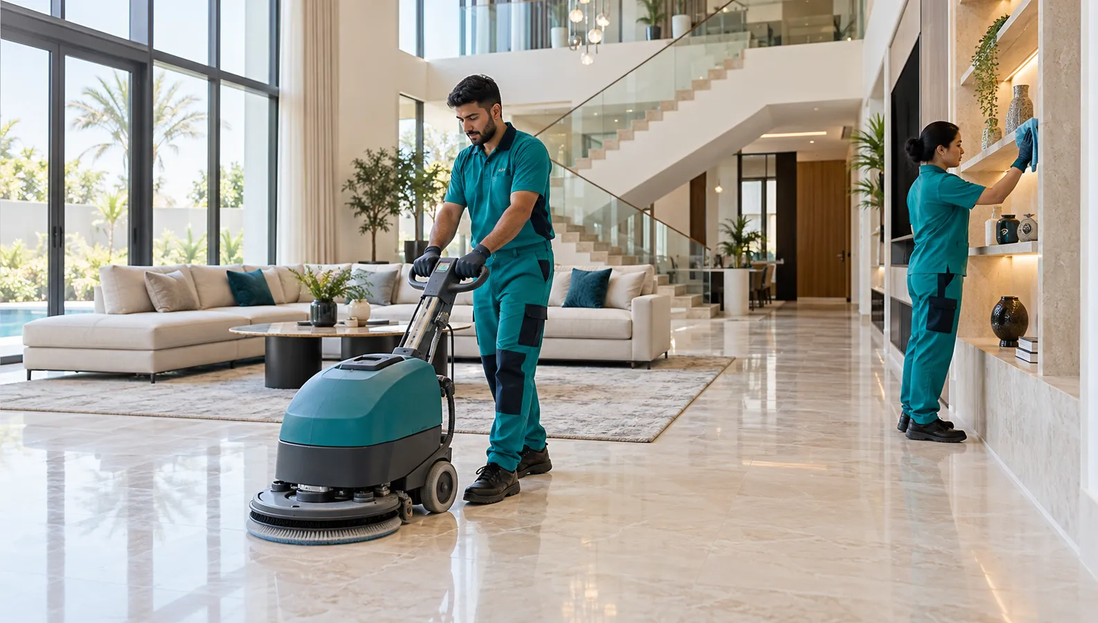 Professional cleaning team caring for a property